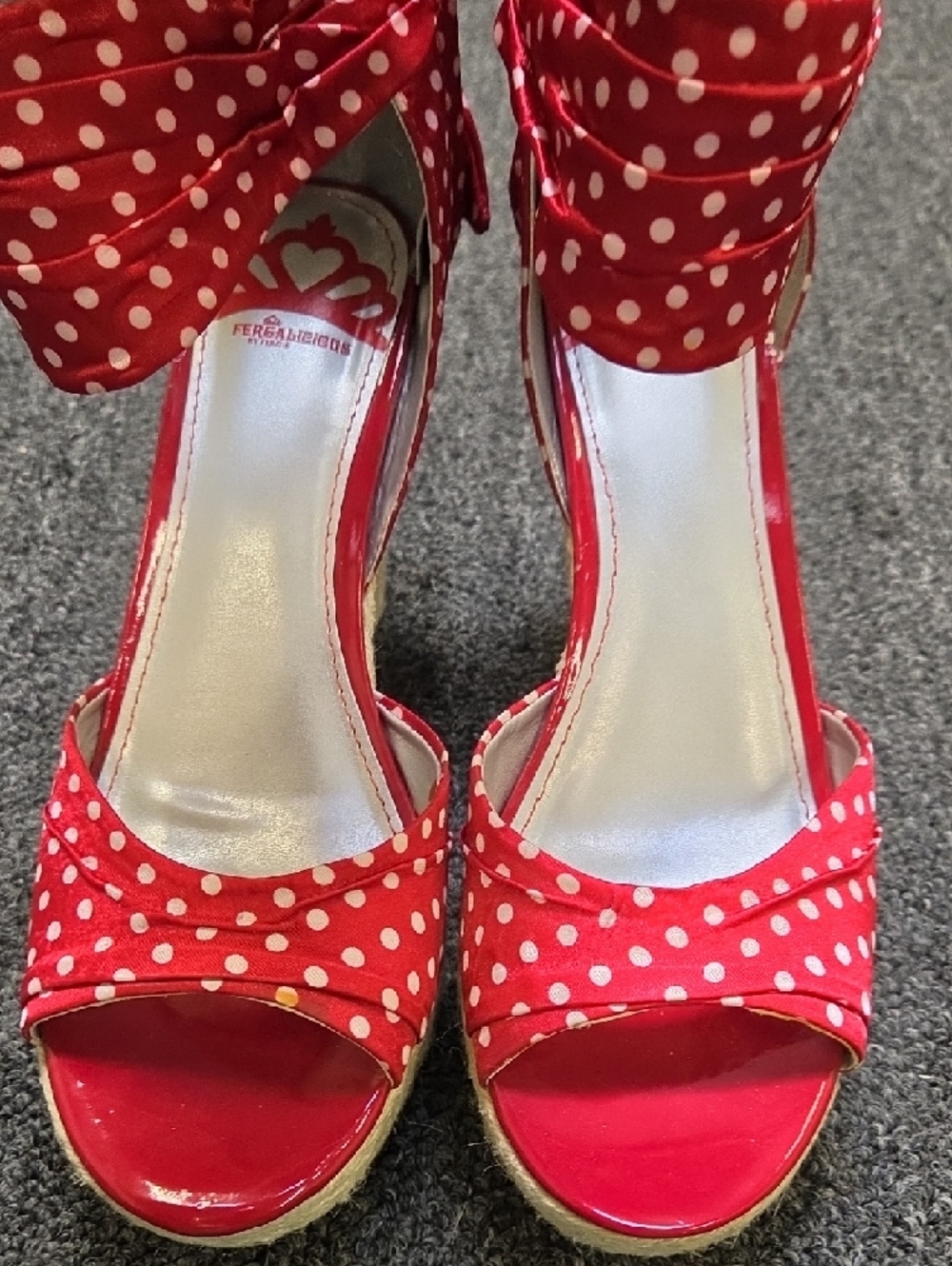 Fergalious Red Polka Dot Ankle-Wrap Women’s Sandals - Picture 3 of 7